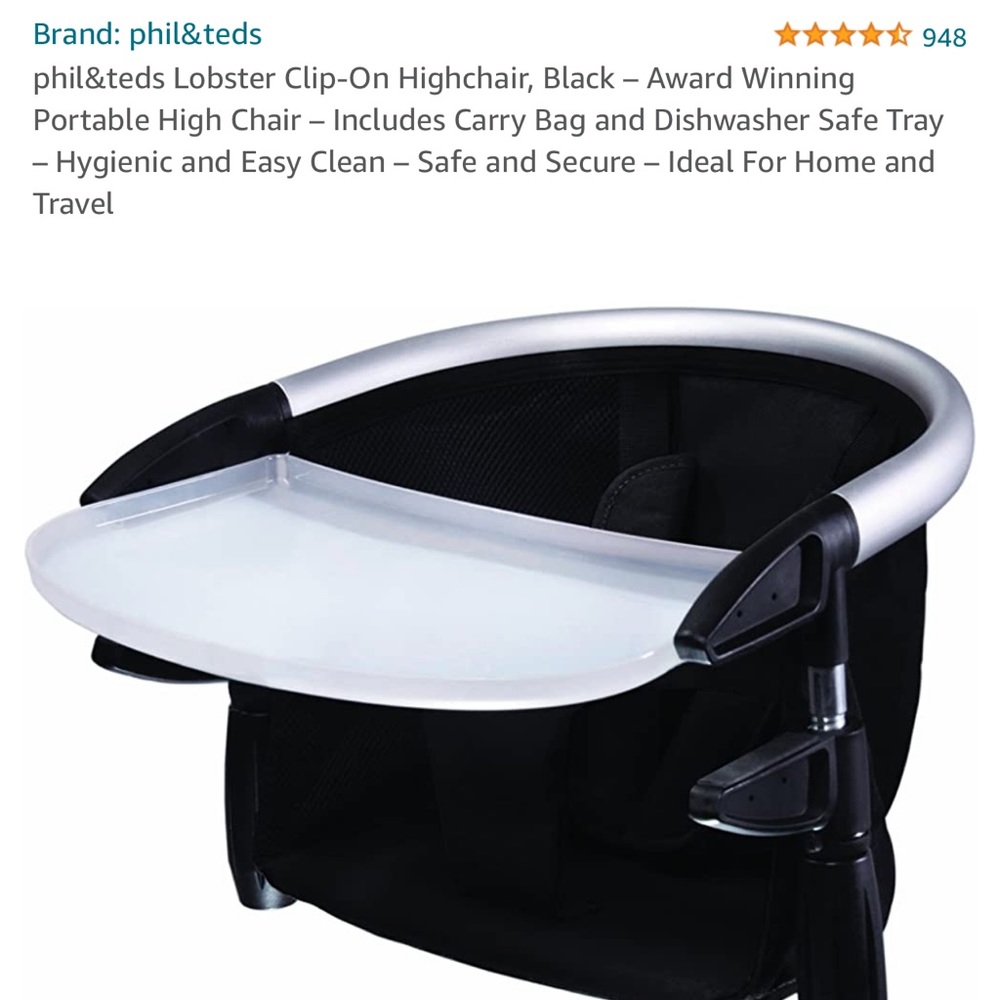 phil&teds Lobster Clip-On Highchair, Black